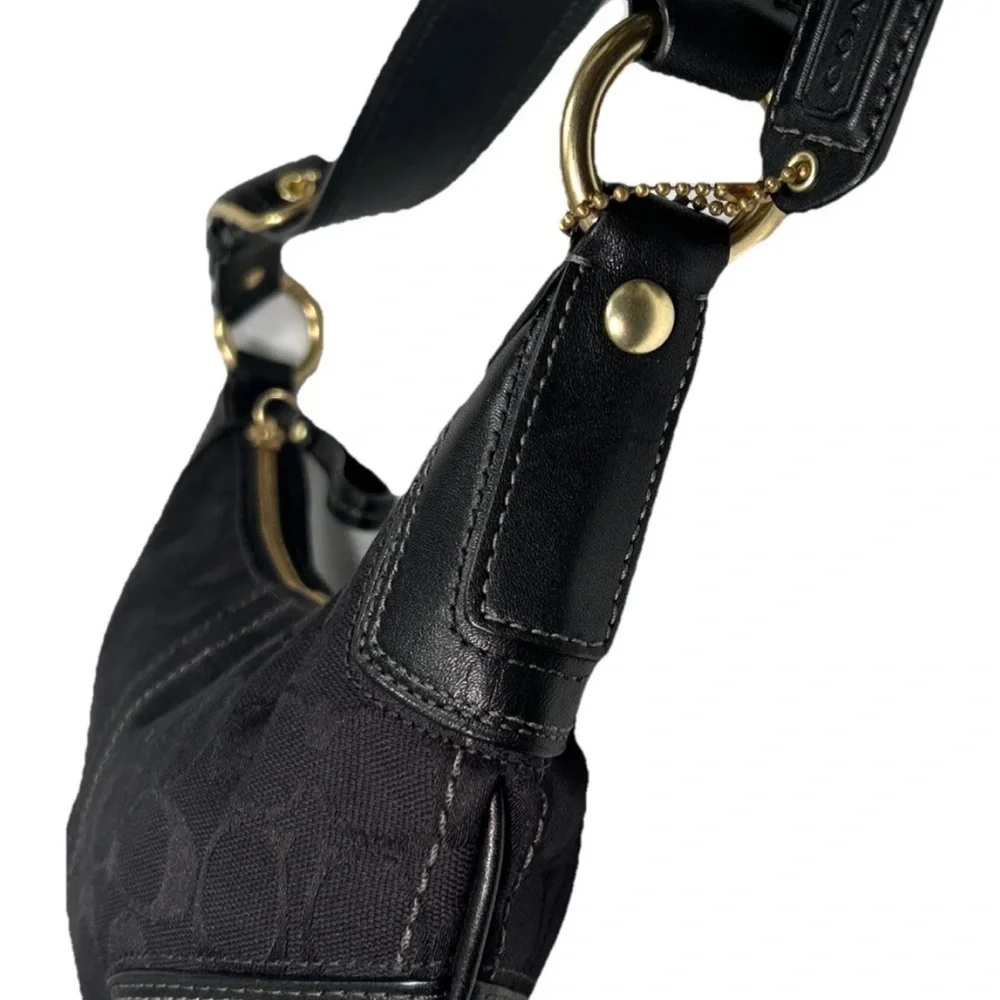 Y2K Coach Hampton Signature Jacquard Shoulder Hobo Bag Black Small Purse # 11371 - Picture 11 of 16
